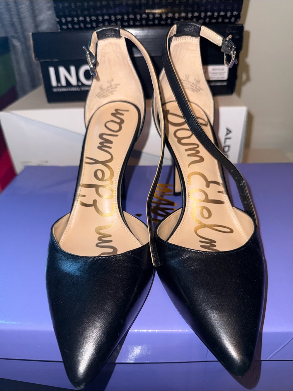 Sam Edelman Black Pointed Leather Slingback Heels